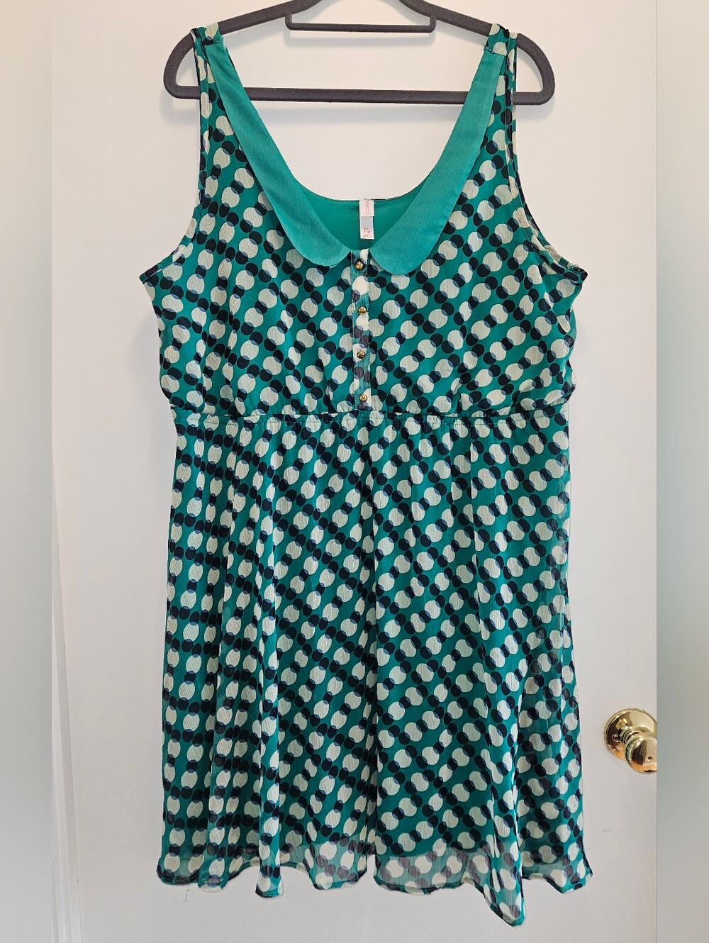 Xhilaration Women's XXL Teal Polka Dot Peter Pan Collar Sleeveless Dress